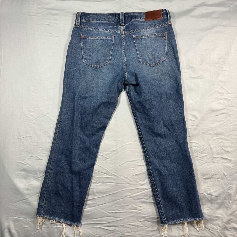 Madewell Boyjean Cropped Jeans Women's 26 Distressed Medium Wash Raw Hem - Picture 3 of 11